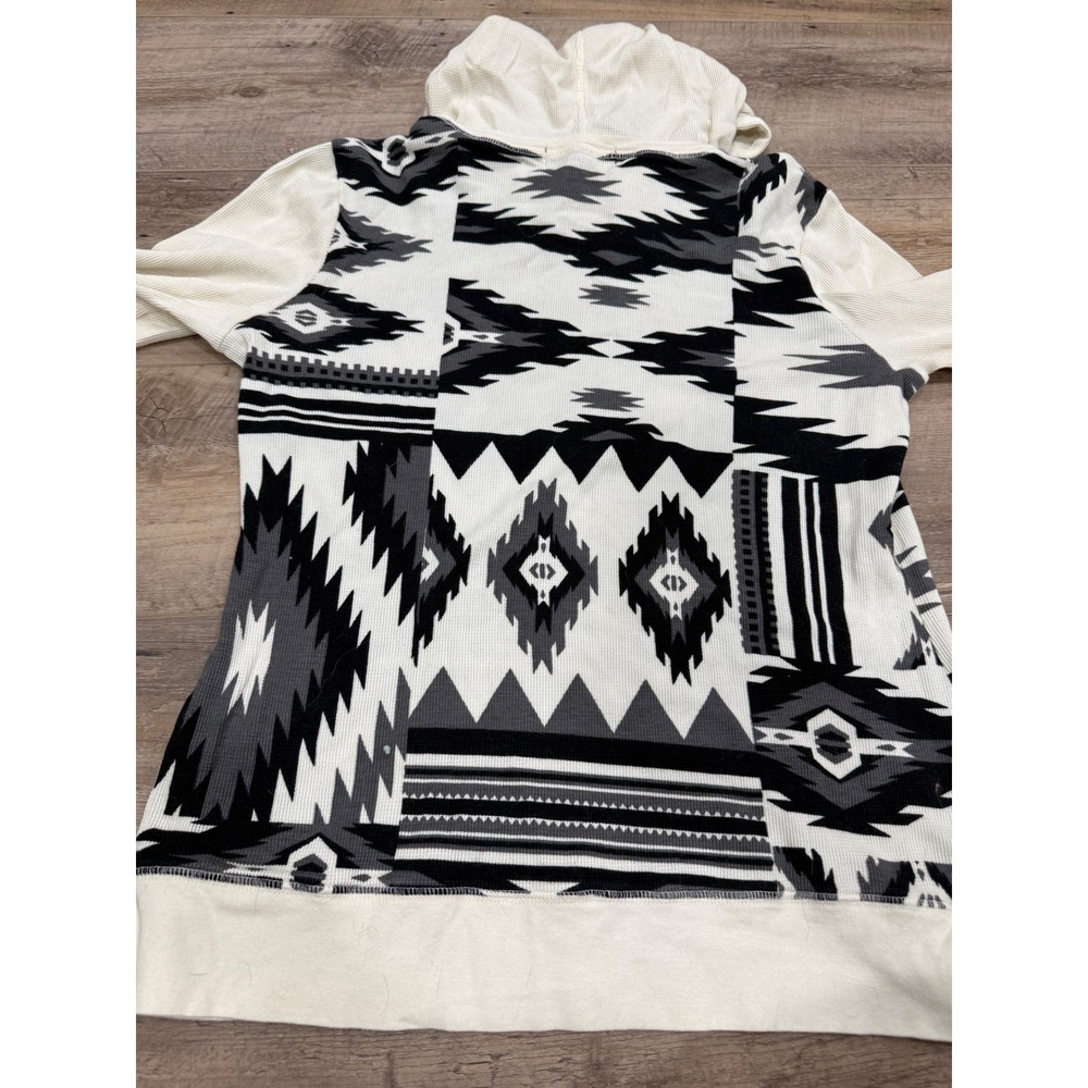 Lauren Ralph Lauren Active Womens XL Southwestern Waffle Knit Hoodie White Black - Picture 7 of 8